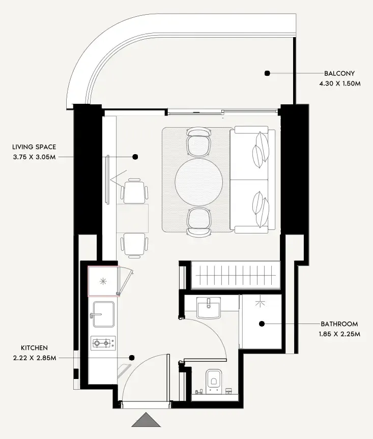 Azizi Milan Studio floor plan, 345 sqft