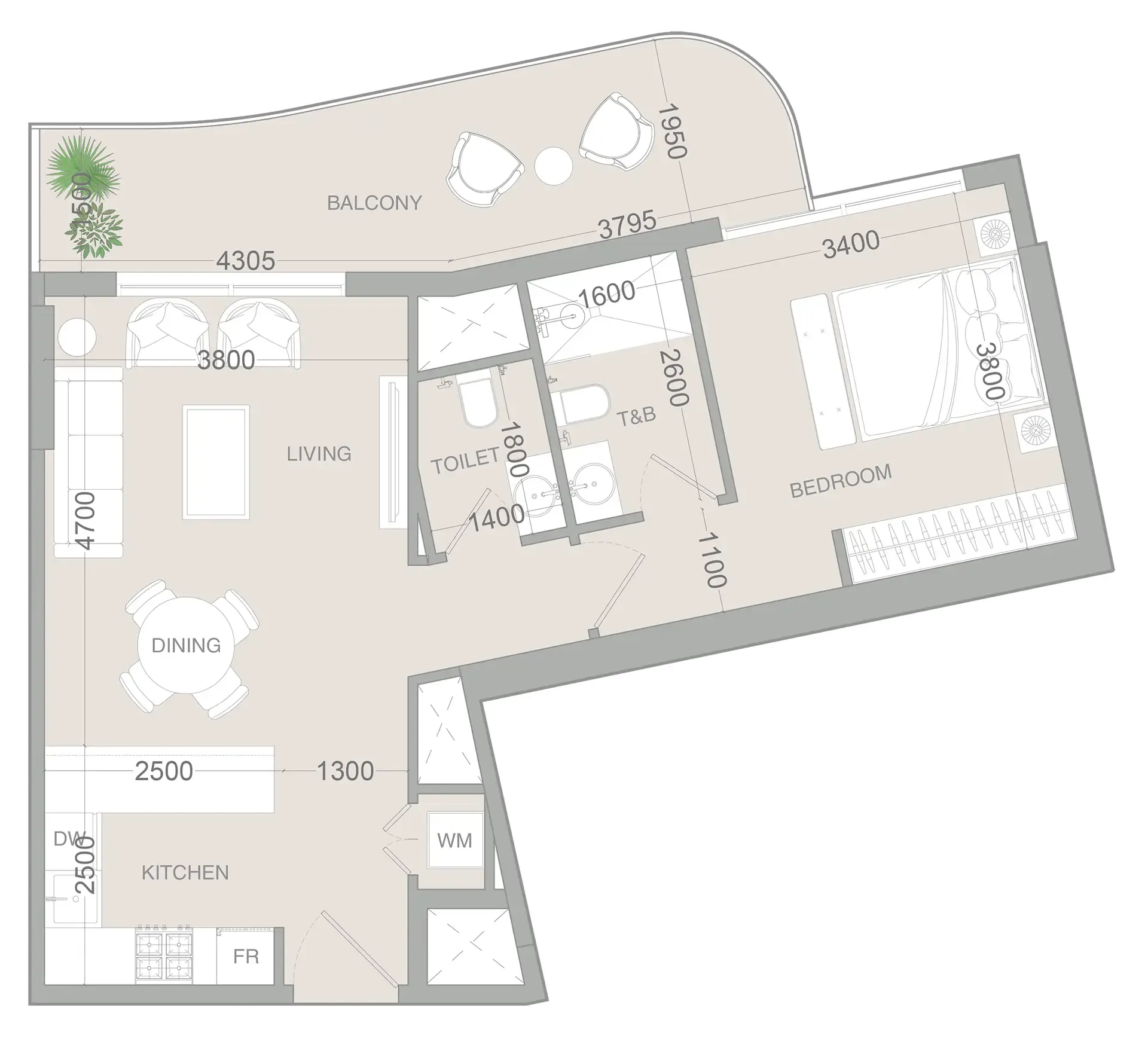 VERDAN1A 3 1 bed floor plan, 768 sqft