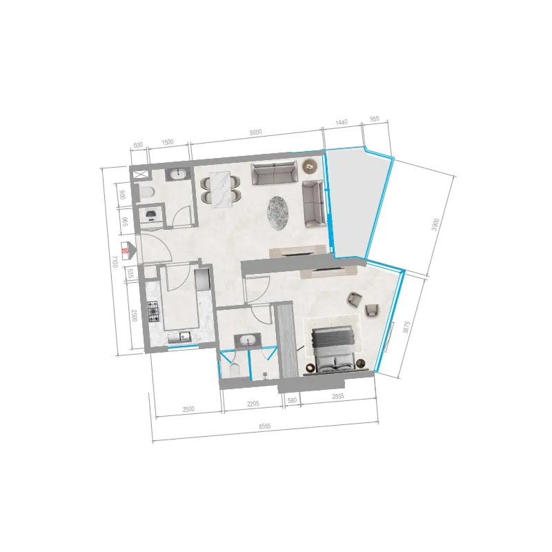 Orchid Towers Phase 1 1 bed floor plan, 789 sqft