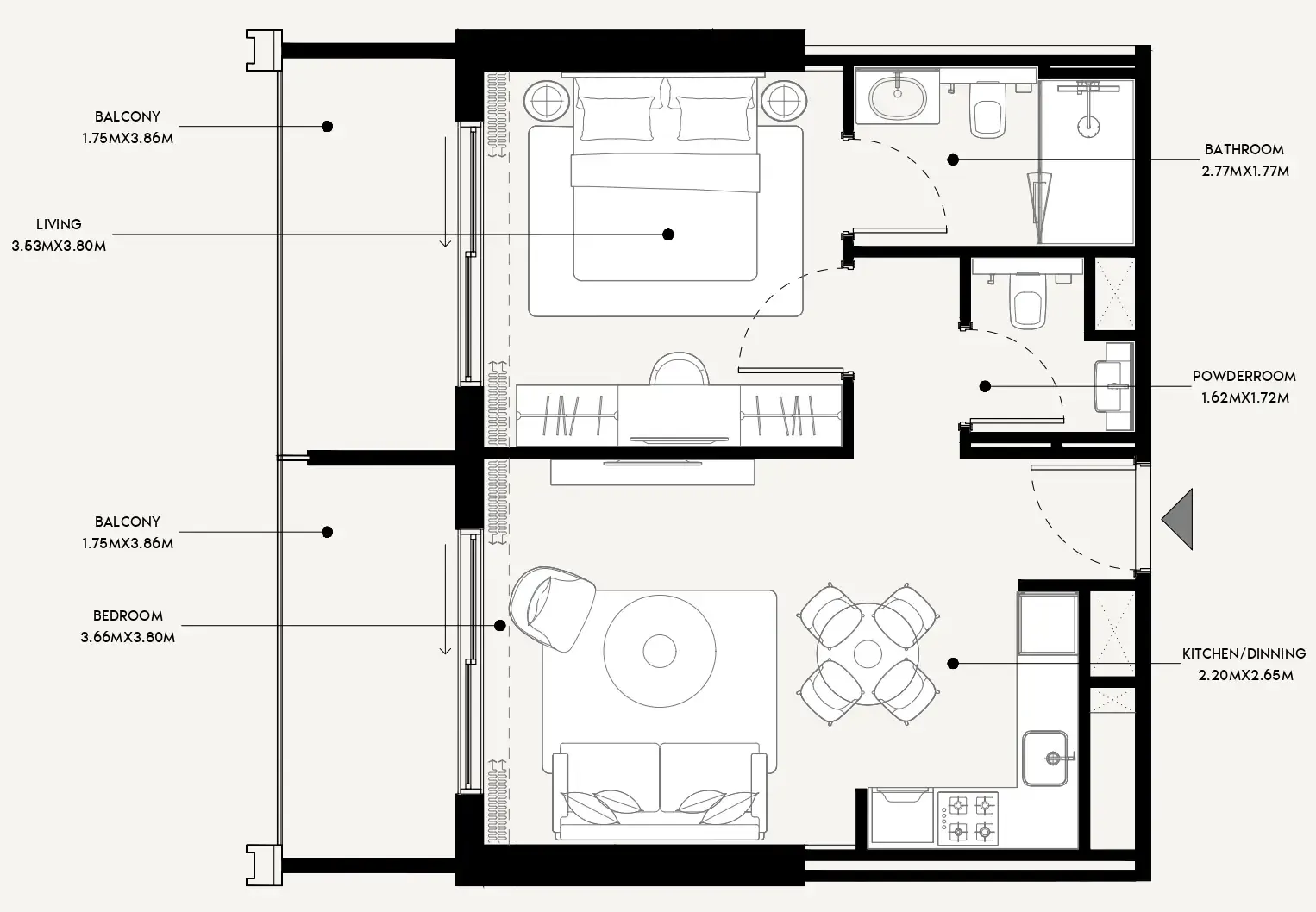 Azizi Venice 1 bed floor plan, 708 sqft