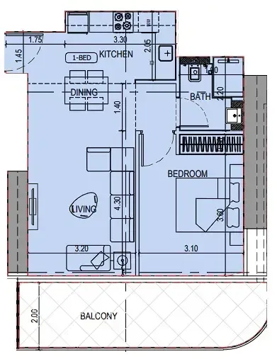 Binghatti Sky Terraces 1 bed floor plan, 728 sqft