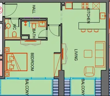 SkyGate Tower 1 bed floor plan, 805 sqft