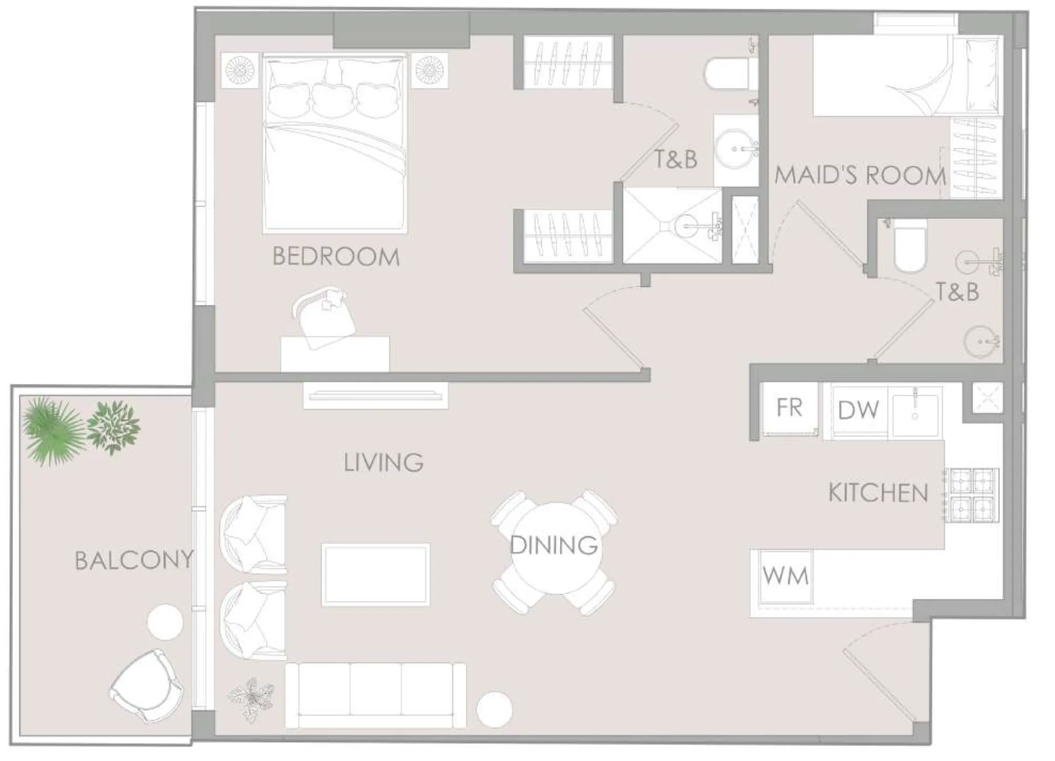 IR1DIAN Park 1 bed floor plan, 877 sqft
