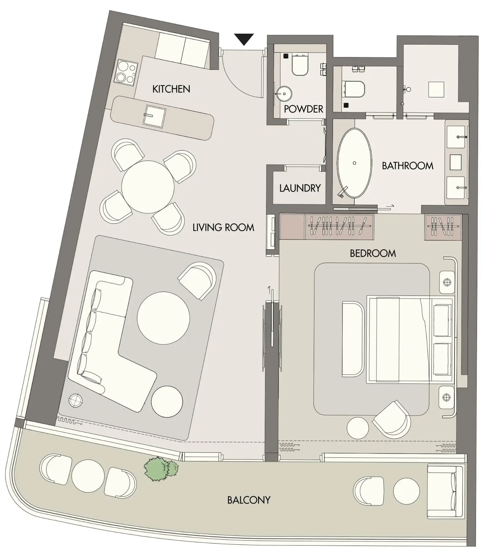 W Hotels and Residences Al Marjan 1 bed floor plan, 1,094 sqft