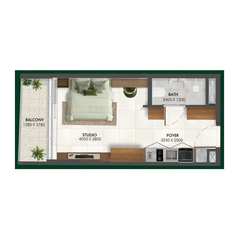 Enchante Studio floor plan, 375 sqft