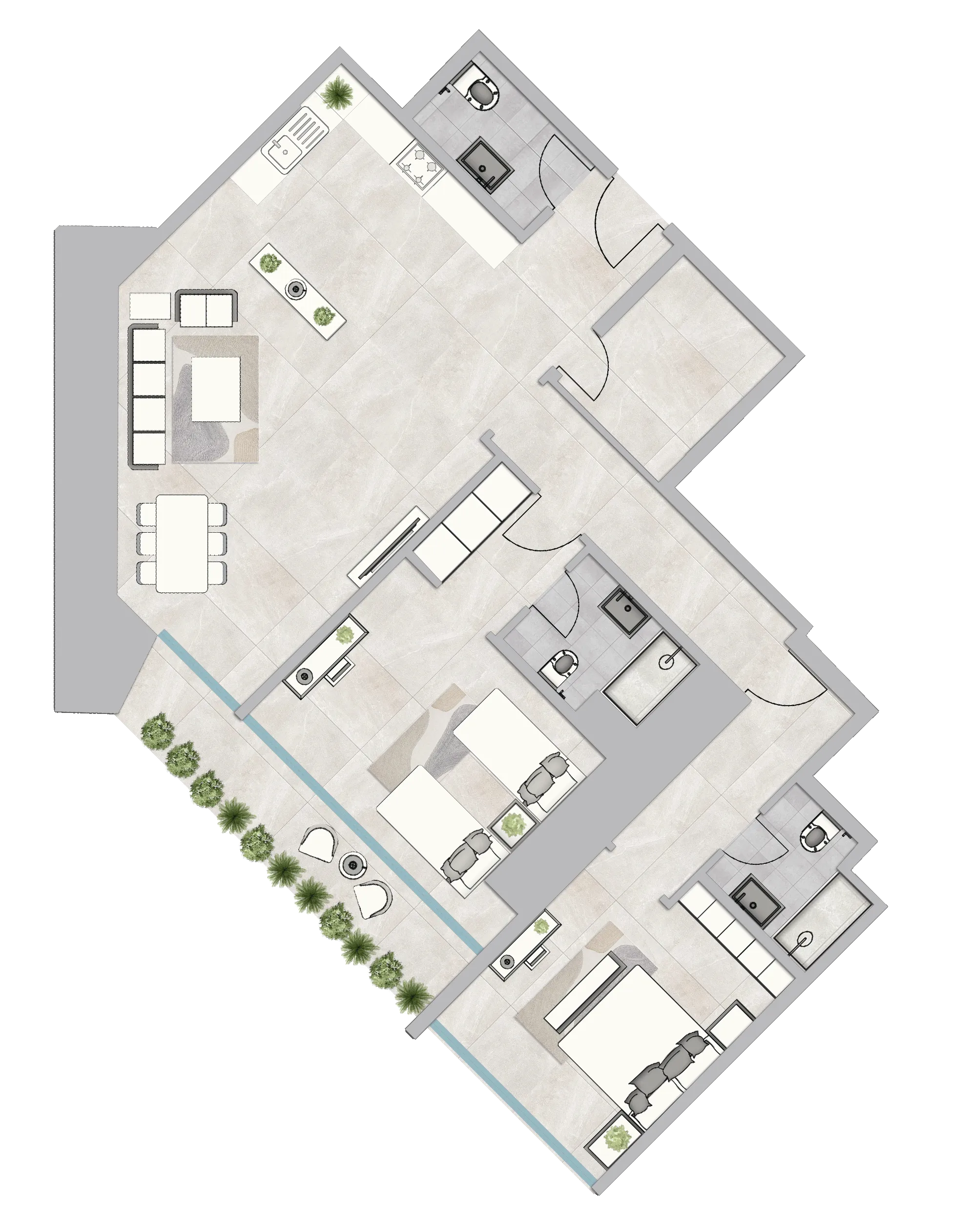 Infinity Tower 2 bed floor plan, 1,832 sqft