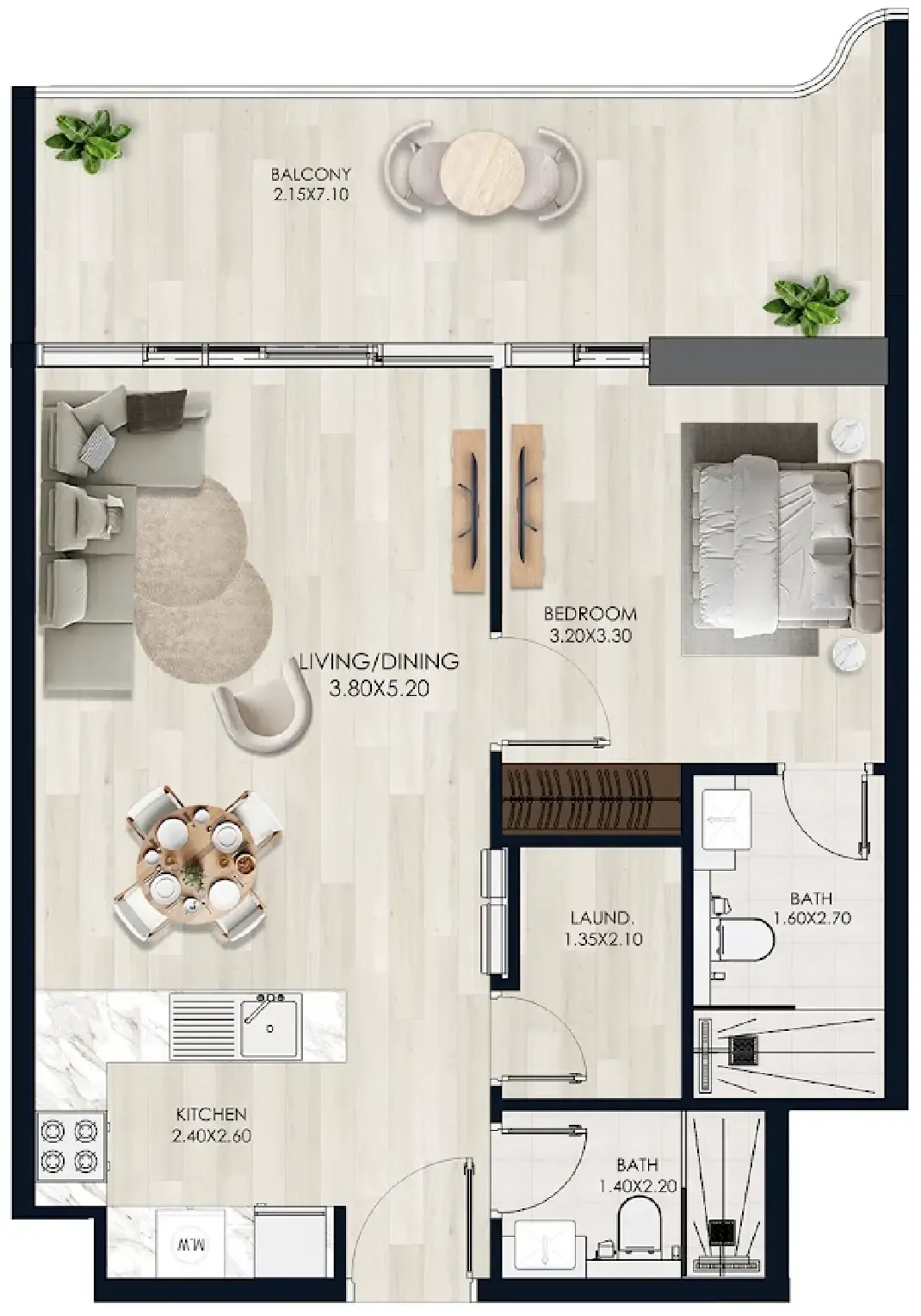 Verde by Vision 1 bed floor plan, 767 sqft
