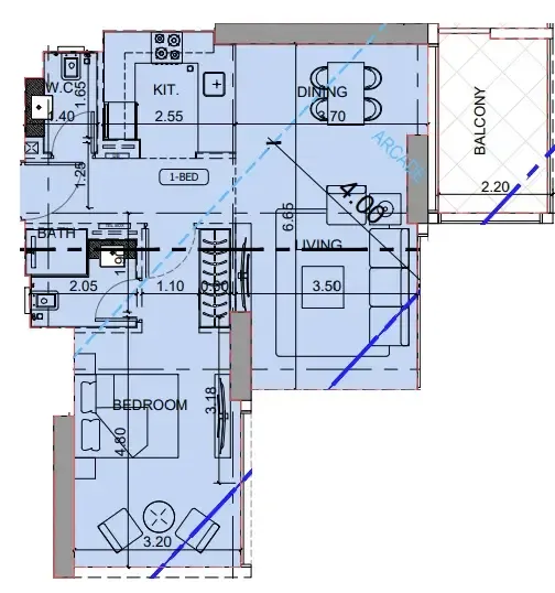 Binghatti Cullinan 1 bed floor plan, 777 – 780 sqft