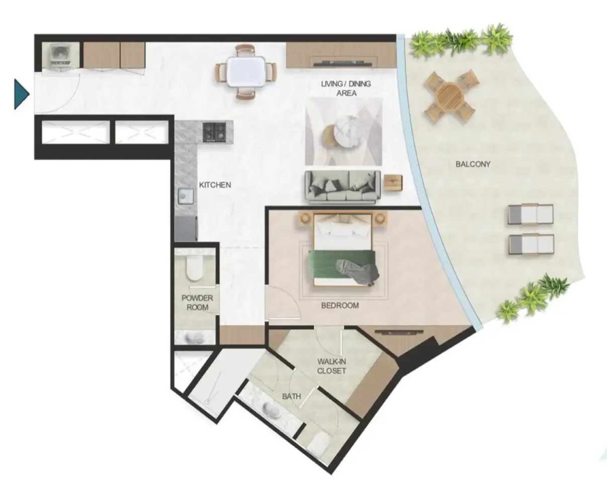 Oystra 1 bed floor plan, 1,068 sqft