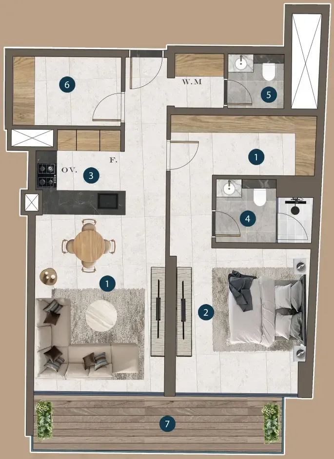 Mi Casa 1 bed floor plan, 948 sqft