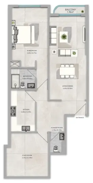 Azha Views Residences 1 bed floor plan, 1,311 sqft