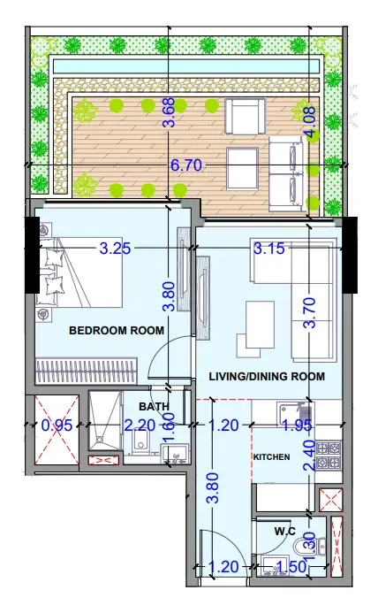 Celesto 3 Studio floor plan, 505 sqft