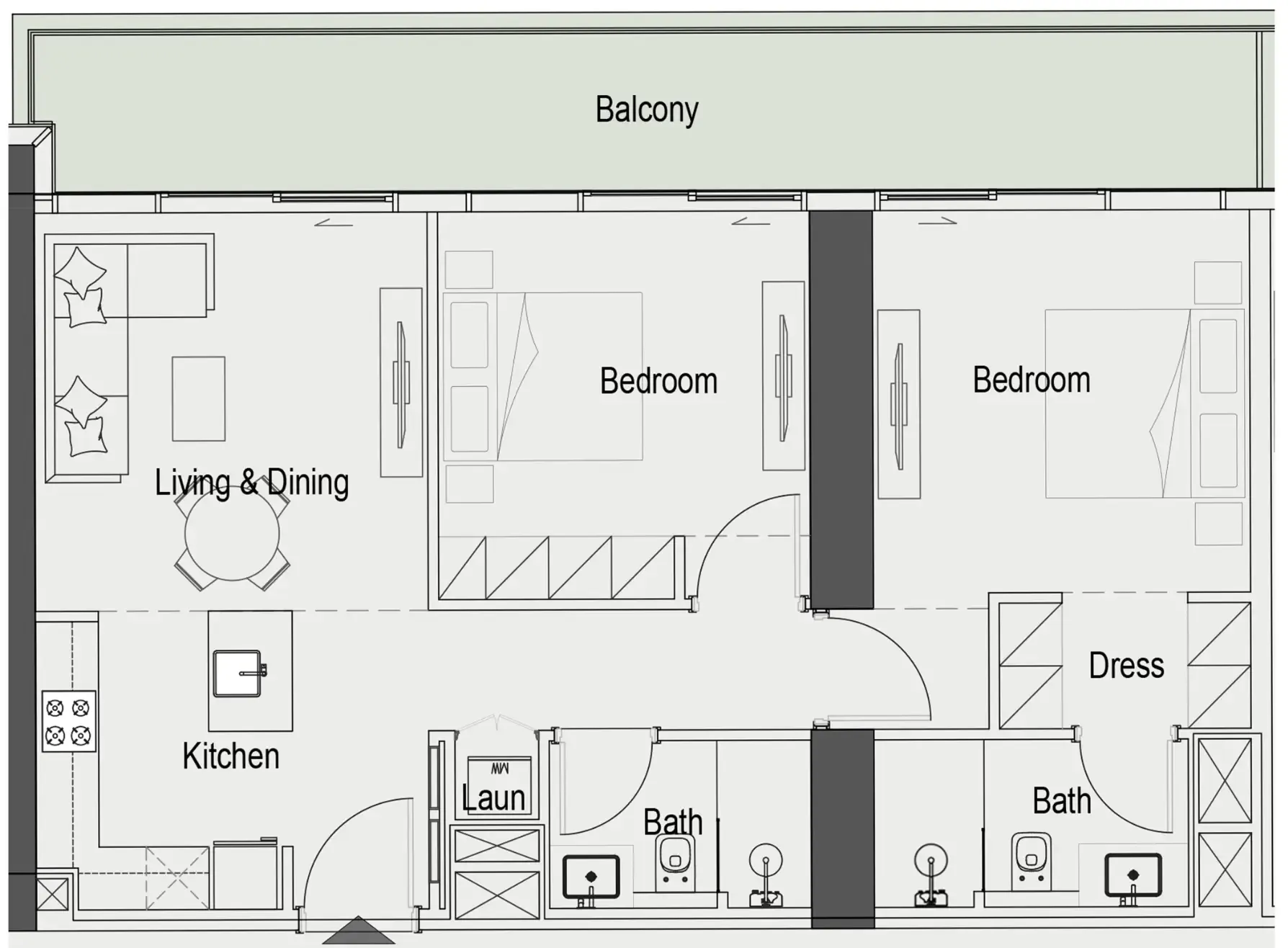Sierra by Iman 2 bed floor plan, 1,063 sqft