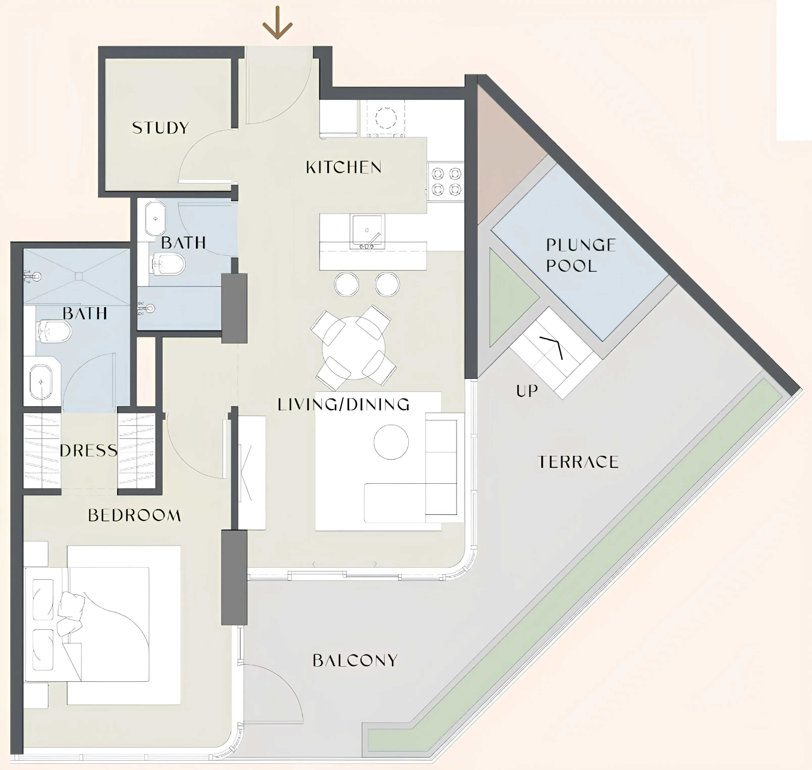Chelsea Gardens 1 bed floor plan, 1,076 sqft