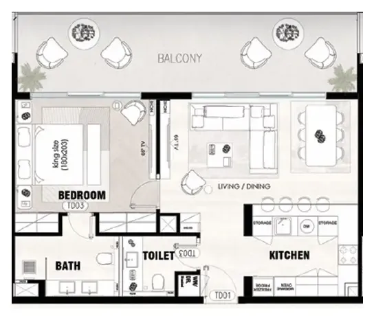 Solcasa Residence 1 bed floor plan, 934 sqft