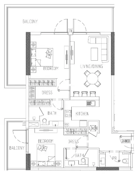 Damac Riverside Views 2 bed floor plan, 1,418 sqft