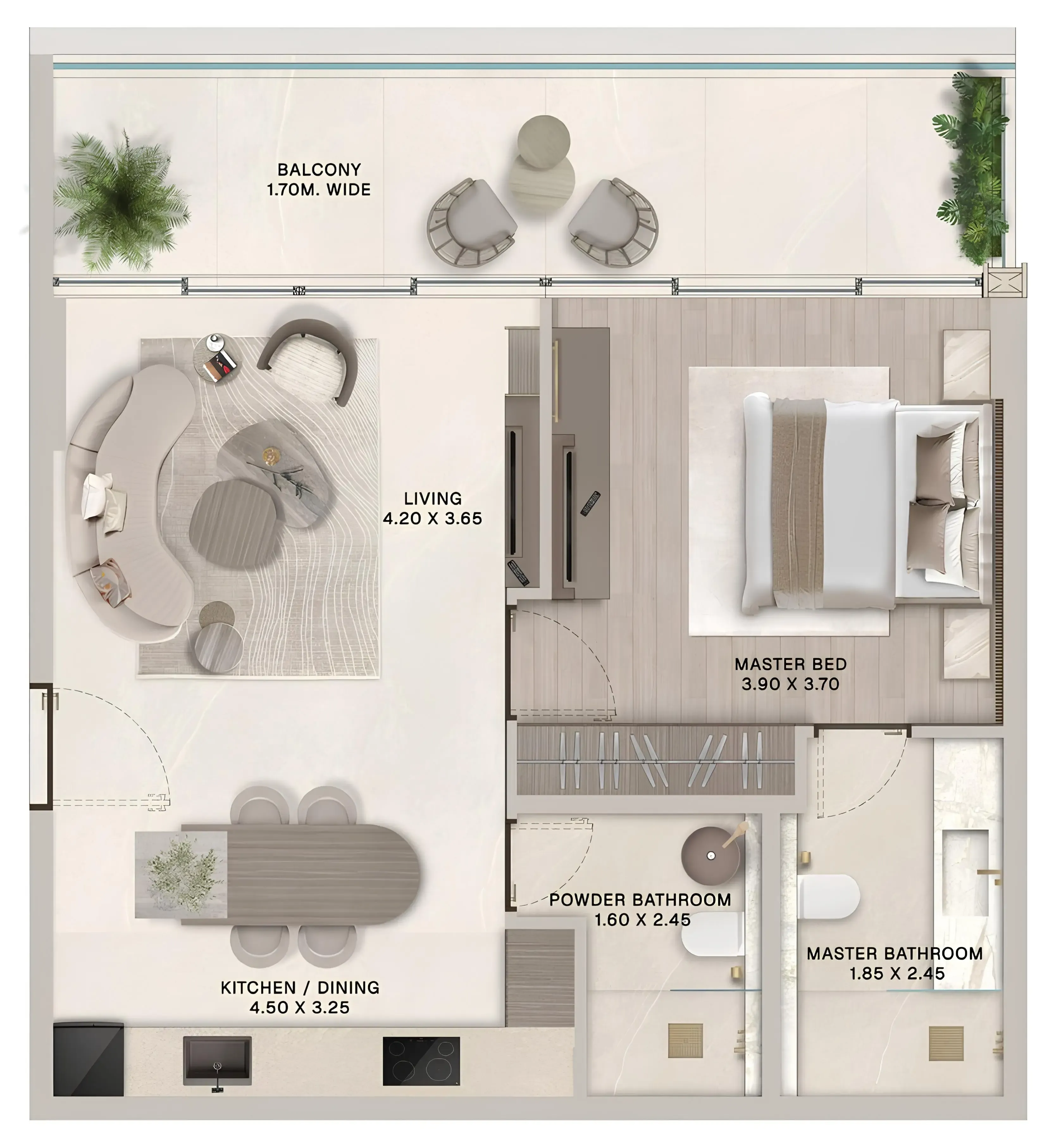 Soléva Beach Residences 1 bed floor plan, 804 sqft