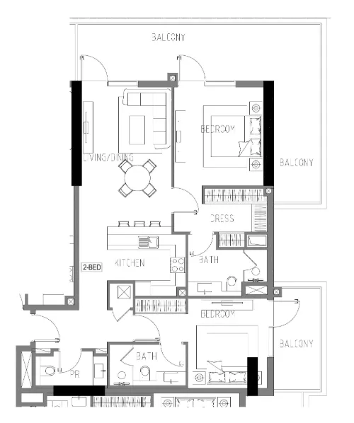 Damac Riverside Views 2 bed floor plan, 1,442 sqft