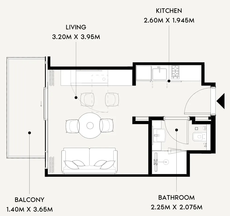 Azizi Wares Studio floor plan, 336 sqft