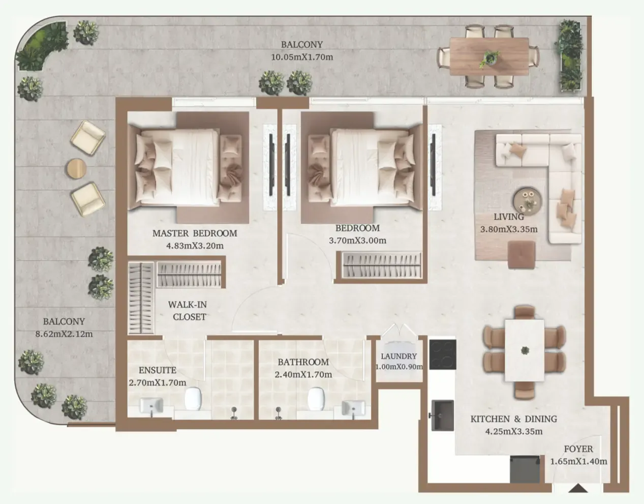 Arthouse Residences by Cledor 2 bed floor plan, 1,201 sqft