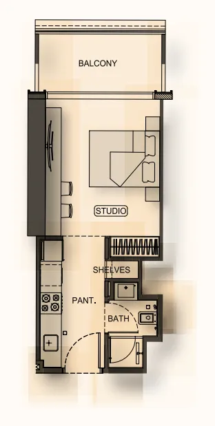 Binghatti Hillside Studio floor plan, 361 – 394 sqft