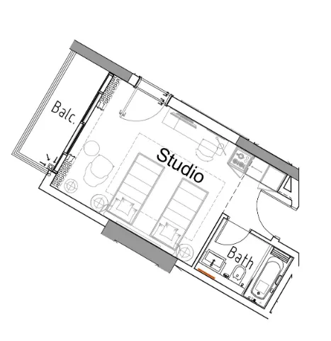 Damac Hills 2 - Hotel Edge by Rotana Studio floor plan, 358 sqft