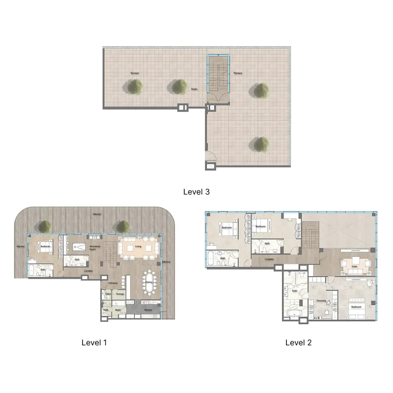 Yas Beach Residence 4 bed floor plan, 7,877 sqft