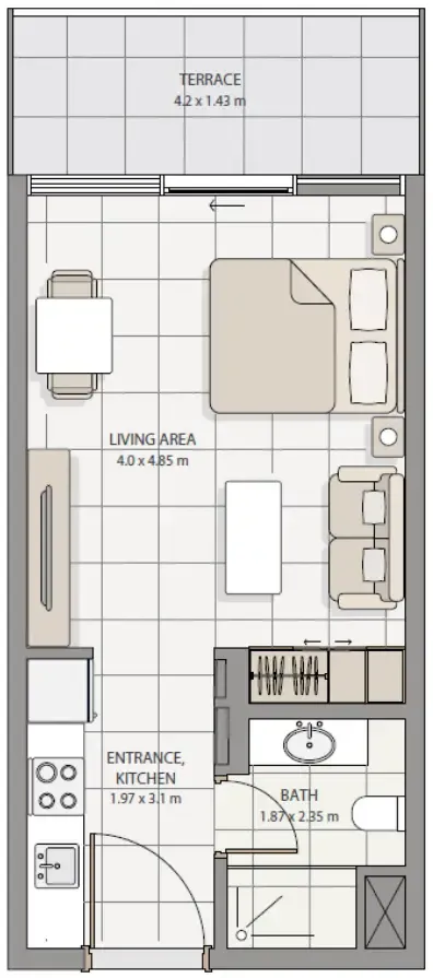 The Icon Tower Studio floor plan, 493 sqft