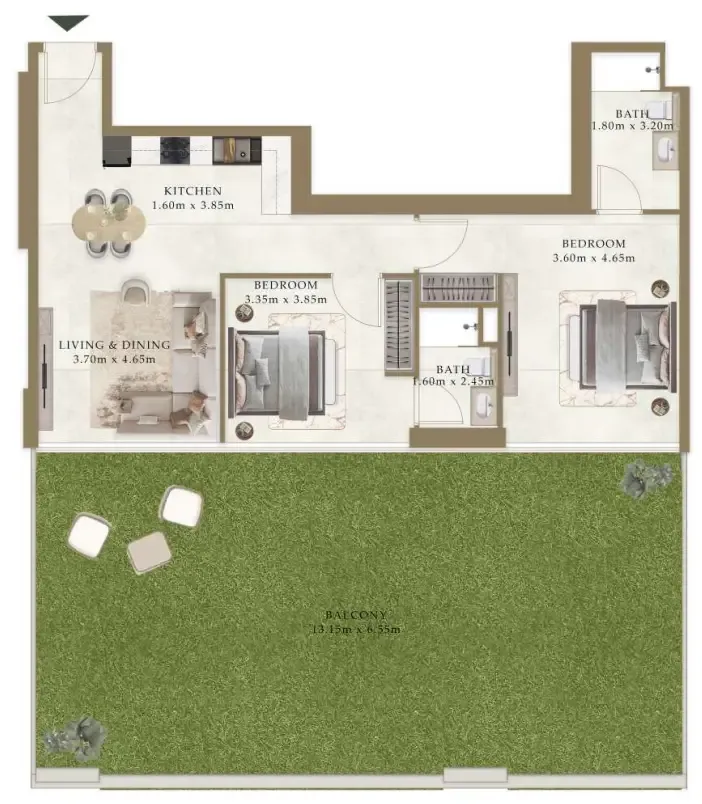 Ryze Residences by AUM Development 2 bed floor plan, 1,850 sqft