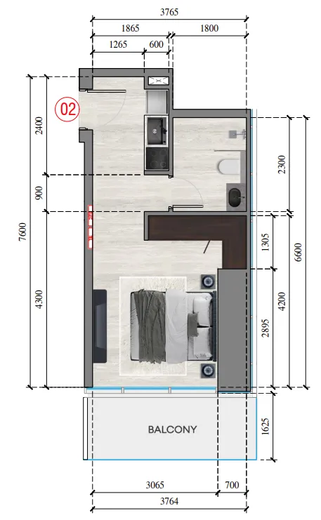 Auresta Tower Studio floor plan, 371 sqft