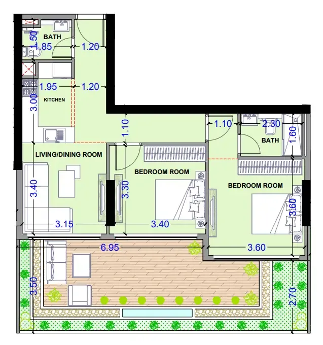 Celesto 3 1 bed floor plan, 821 sqft