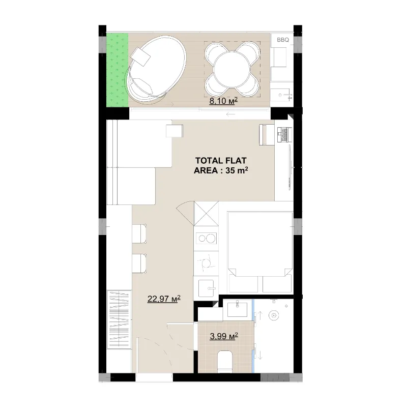 Buddha Club House Studio floor plan, 376 sqft