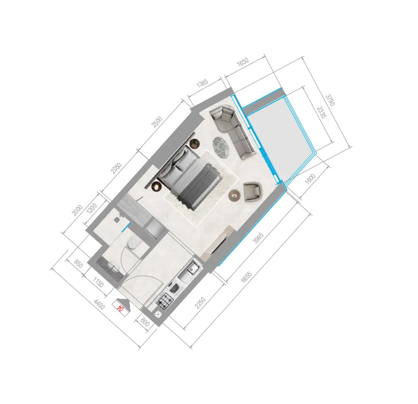 Orchid Towers Phase 1 Studio floor plan, 390 sqft