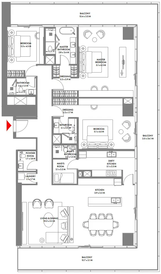 W The Residences by Arada 3 bed floor plan, 3,005 – 3,207 sqft