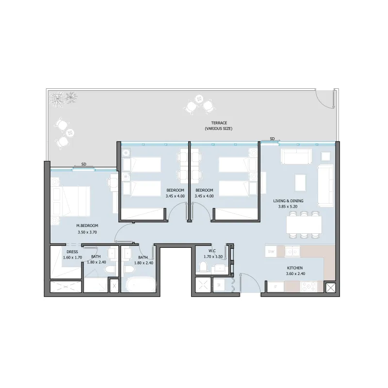 Sila 3 bed floor plan, 1,397 – 1,791 sqft
