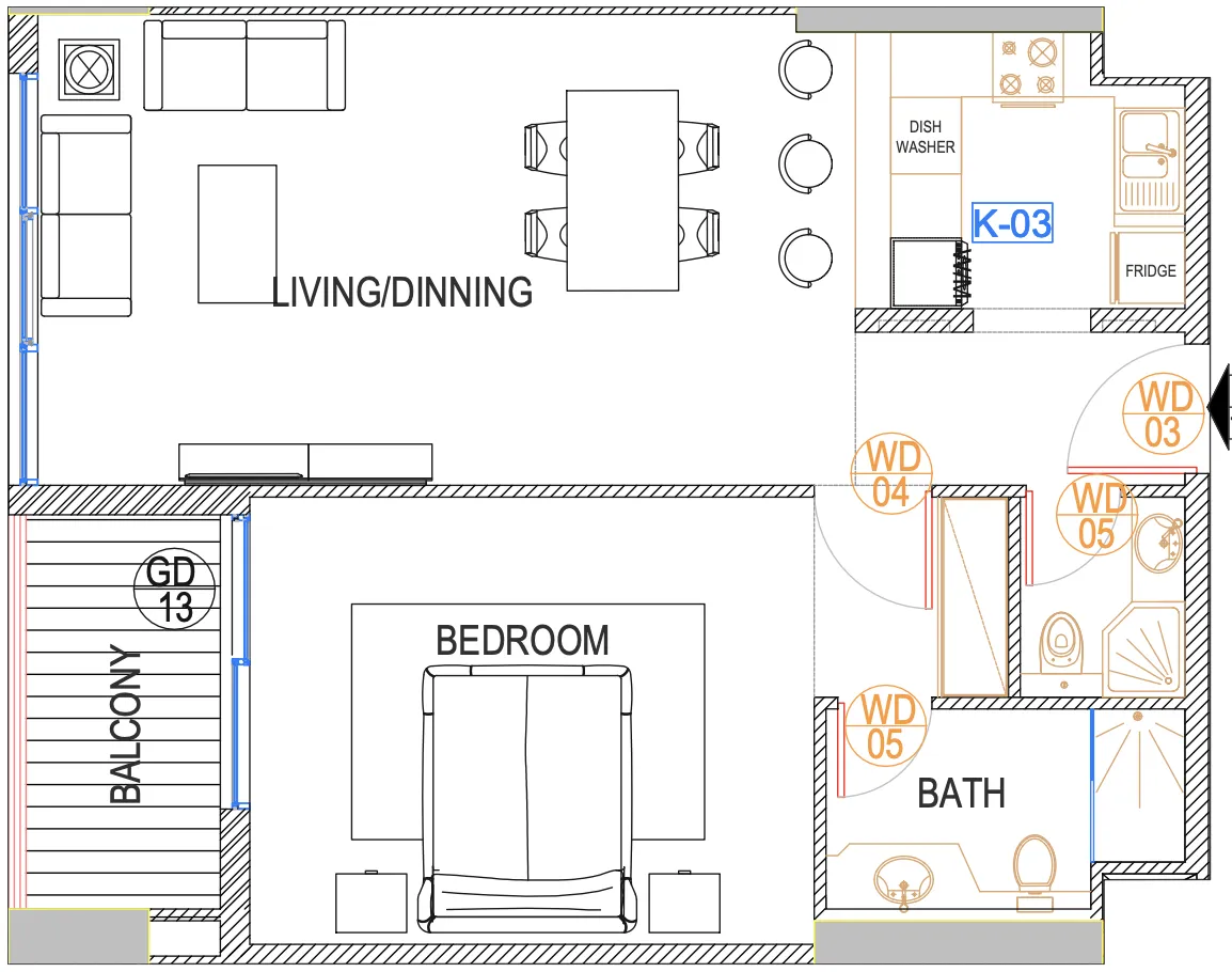 Urban Life 1 bed floor plan, 852 – 855 sqft