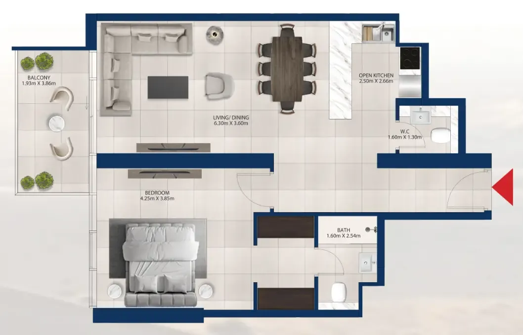 Al Vista 1 bed floor plan, 871 sqft