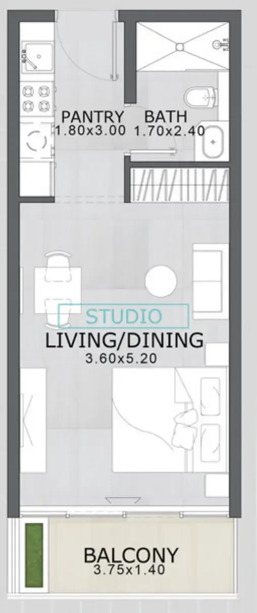 Floarea Skies Studio floor plan, 395 – 396 sqft
