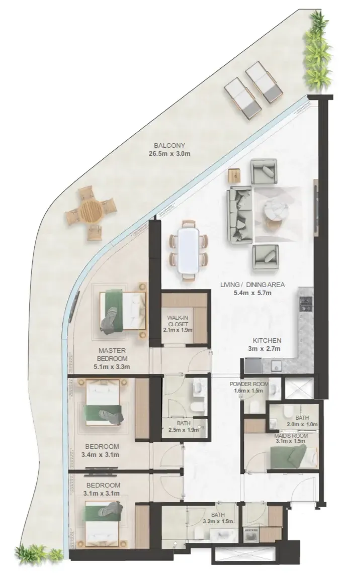 Oystra 3 bed floor plan, 2,599 sqft
