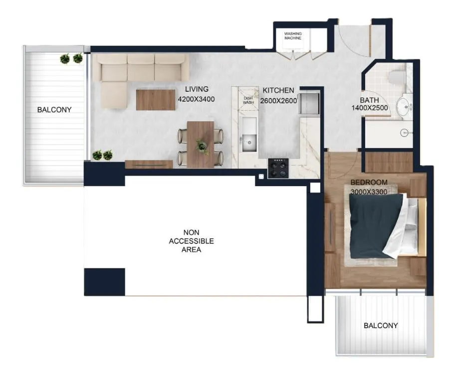 Alfal Residence 1 bed floor plan, 659 sqft