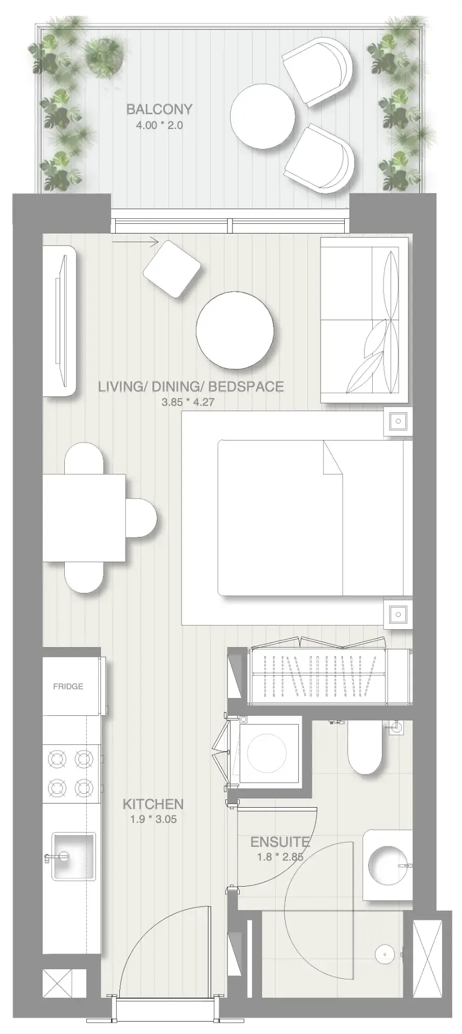 Sol Levante Studio floor plan, 439 sqft