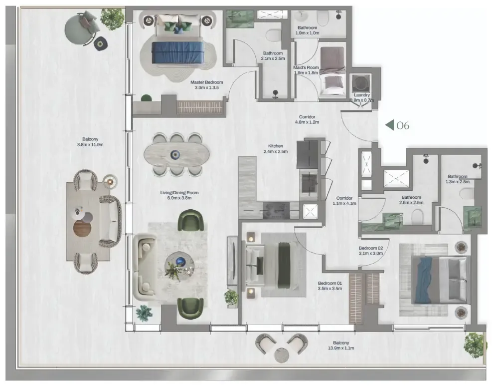 Oceara Park View Residences Phase 1 3 bed floor plan, 1,787 sqft