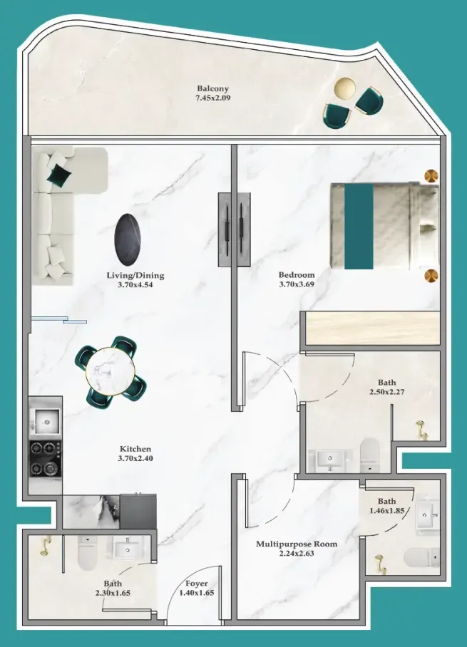 Breez 1 bed floor plan, 805 sqft