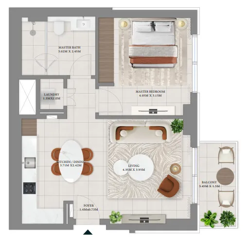 Vida Residences Hillside 1 bed floor plan, 743 sqft