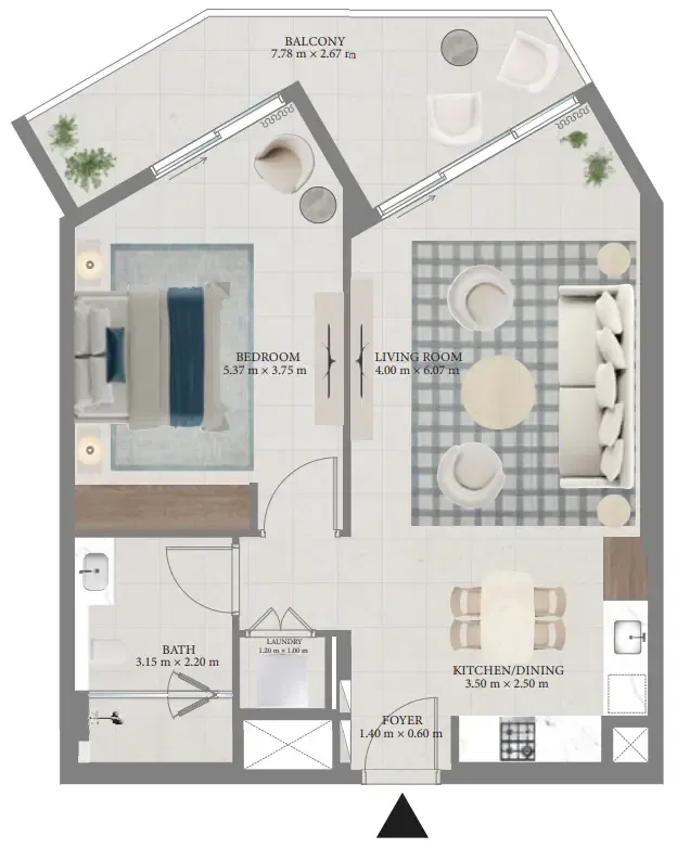 Fior 1 1 bed floor plan, 891 sqft