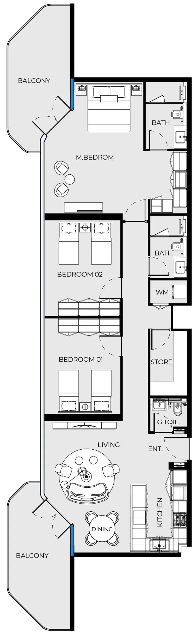 Luxury Canal Residences 3 bed floor plan, 1,677 sqft