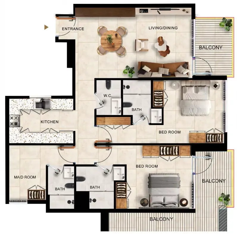 Kingdom Gate 2 bed floor plan, 1,521 sqft