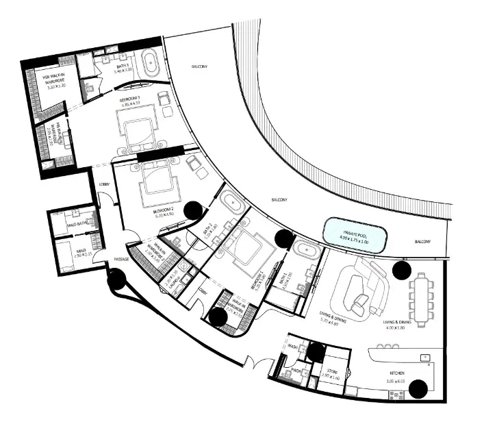 Bugatti Residences by Binghatti 3 bed floor plan, 4,032 sqft