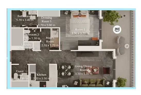 Bab Al Qasr Garden Residences 65 1 bed floor plan, 850 sqft