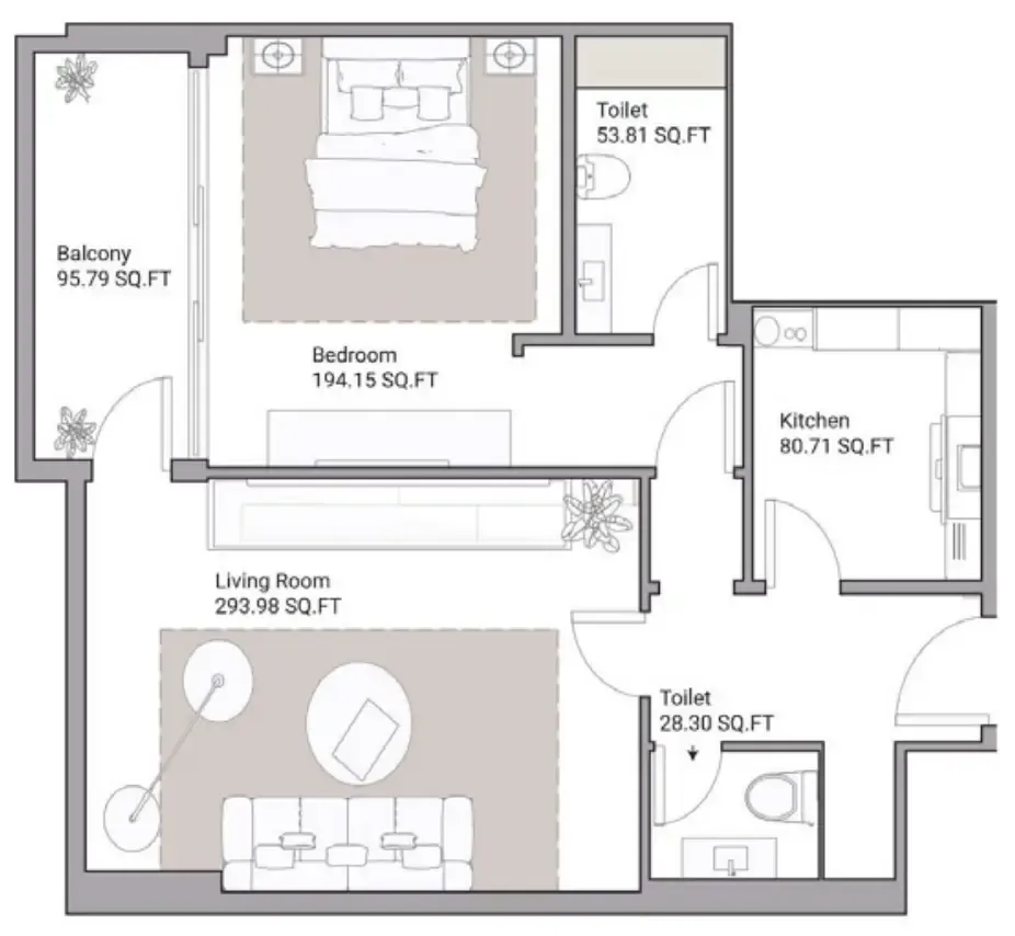 Ajman Creek Towers 1 bed floor plan, 1,212 sqft